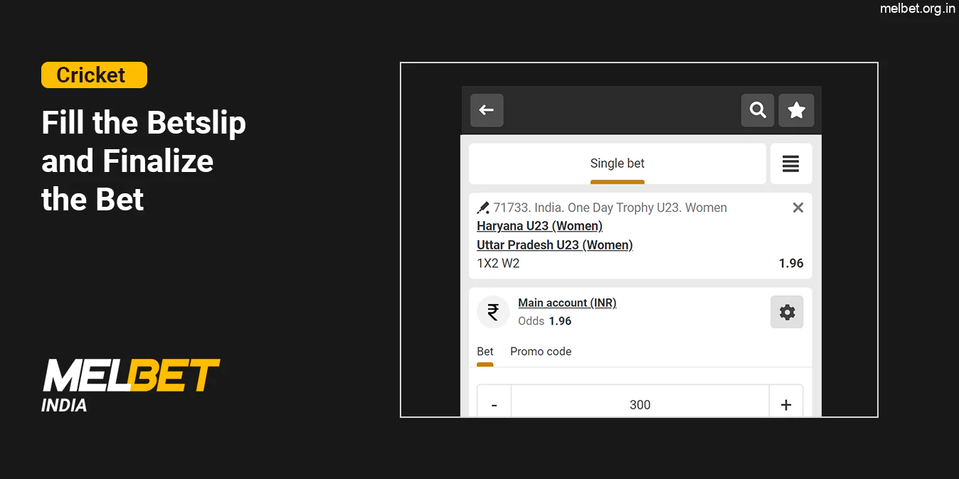 Fill the sum of the bet and finalize cricket bet - Melbet India