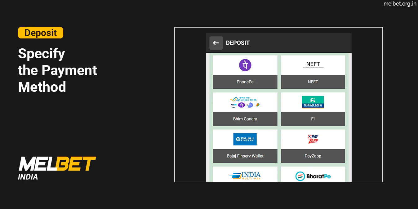 Choose the banking system for the deposit - Melbet
