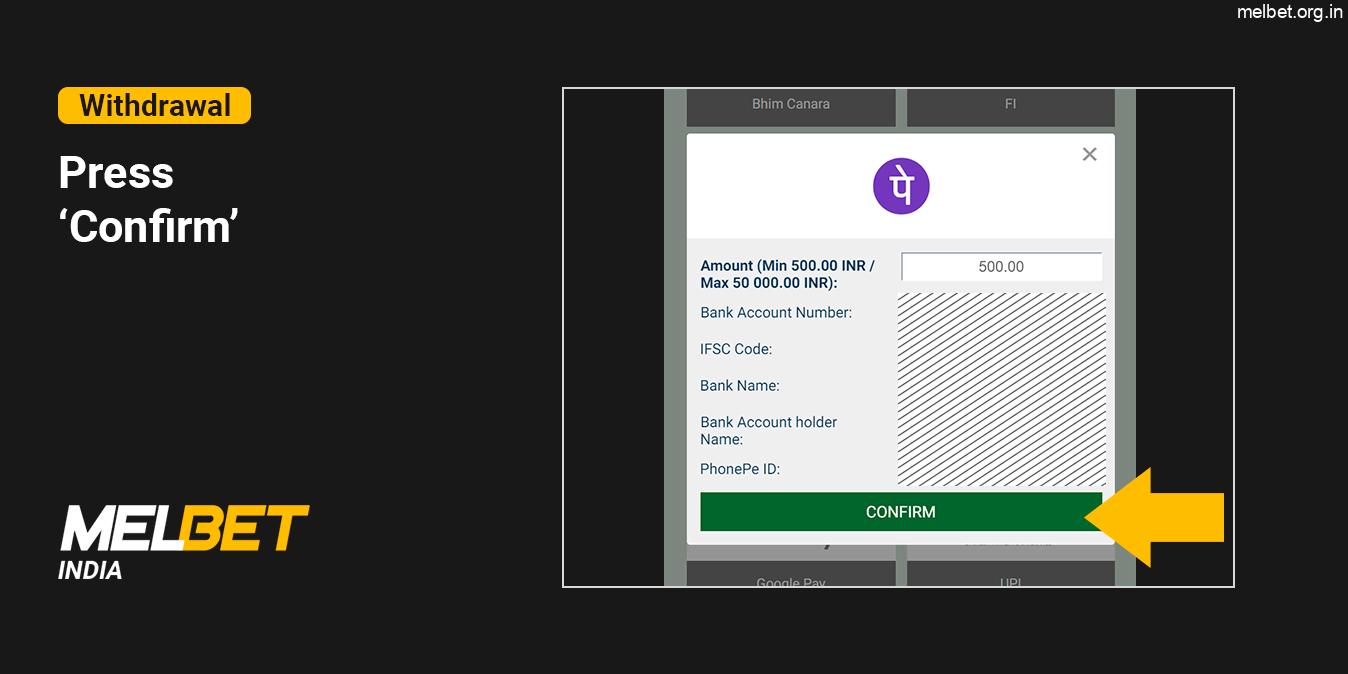 Insert the Withdrawal Sum and Other Payment Info - Melbet