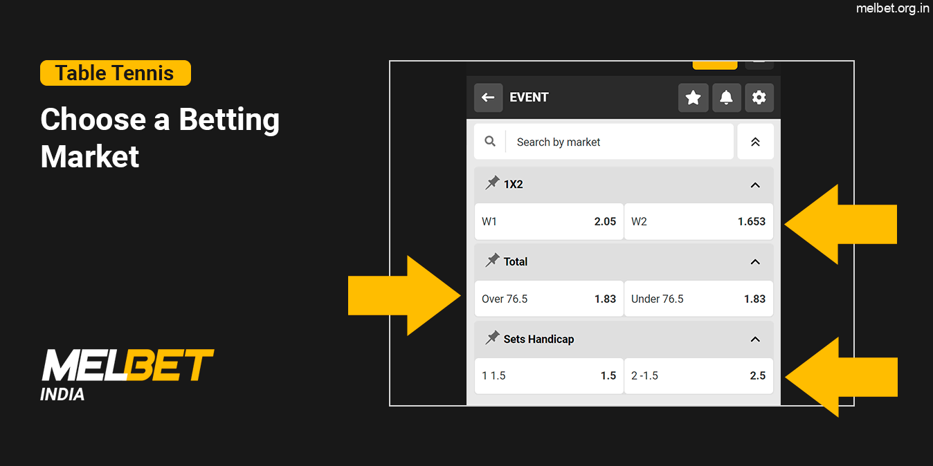 Choose one or more betting markets at Melbet Table Tennis
